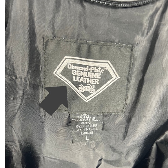 Diamond Plate Leather Motorcycle Jacket with Orange stripe - Picture 4 of 9